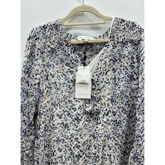 NWT Hale Bob Womens‎ Tops Flared Sleeve V-Neck Button Front Printed Ivory Size M - Picture 3 of 13